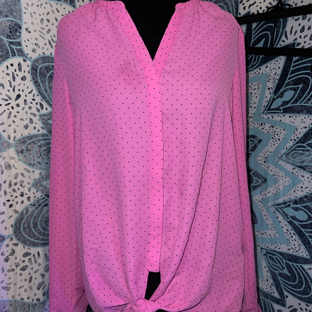 Dana Buchman Fuchsia Blouse with Black Dots